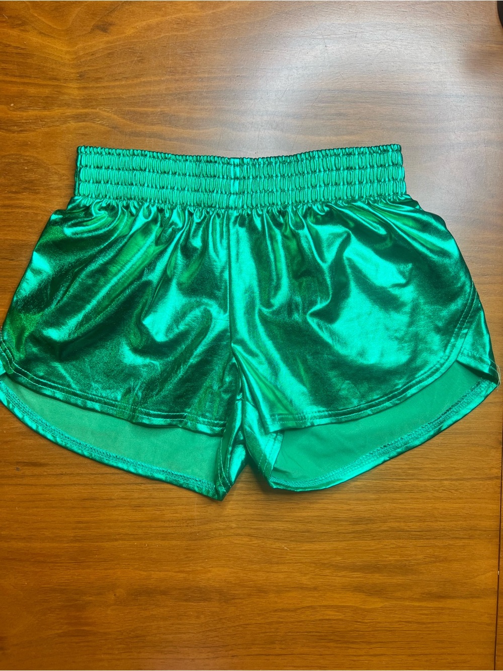 Azarhia Girls Metallic Green Athletic Performance Shorts - Size YL (12)